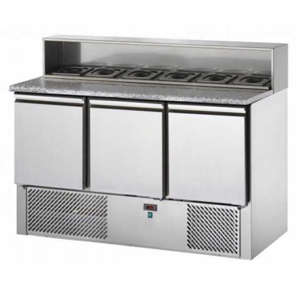 SALADETTE 3 PORTE CON PIANO IN GRANITO E ALZATA IN ACCIAIO INOX - 8 VASCHETTE GN1/6