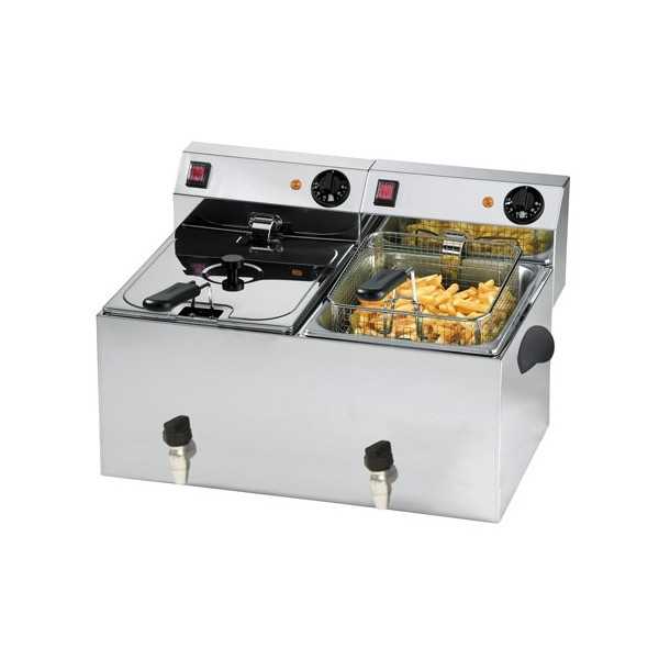 FRITEUSE ÉLECTRIQUE 8+8 LITRES AVEC ROBINET DE VIDANGE
