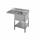 LAVATOIO INOX A GIORNO CON RIPIANO INFERIORE 1 VASCA + 1 GOCCIOLATOIO A SBALZO PROFONDITA\' 70 CM