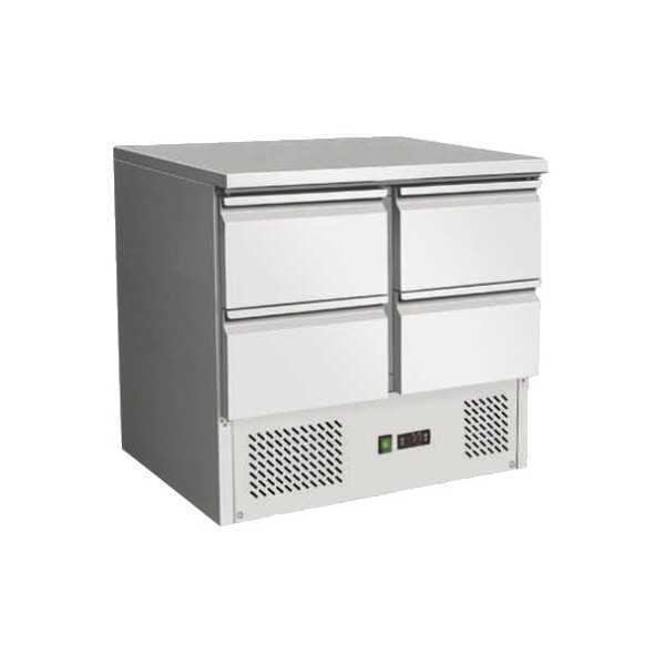 SALADETTE RÉFRIGÉRÉE STATIQUE EN INOX AVEC 4 TIROIRS - Température 2/8 degrés - Dimensions L.90 x P.70 x H.87 cm (code AK901-4D)