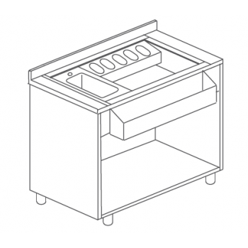 WORKSTATION PER COCKTAIL DA INCASSO CON LAVELLO SU MOBILE IN ACCIAIO INOX