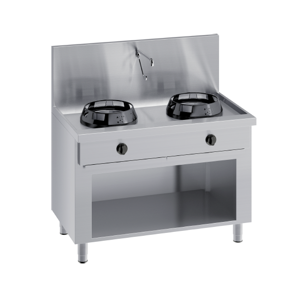 CUISINIÈRE WOK SUR MEUBLE AVEC ROBINET À LEVIER ET CANAL ARRIÈRE
