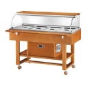 CARRELLO REFRIGERATO IN LEGNO CON CUPOLA IN PLEXIGLASS E RIPIANO SUPERIORE - CAPACITA\' : 4 VASCHE GN 1/1 - L.111 x P.90 x H.126 cm