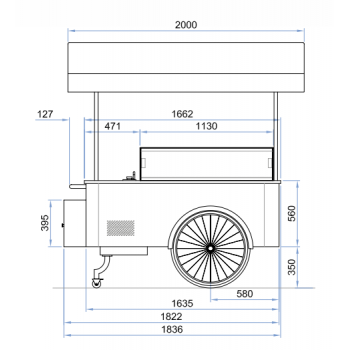 CHARIOT À GLACE 6 + 6 CONTENEURS DE 5 LT - DIMENSIONS : L.200 x P.128
