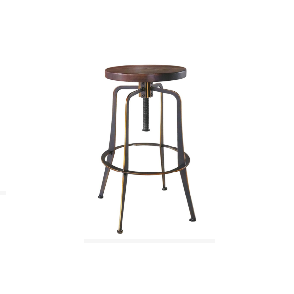 Tabouret en métal peint effet antique avec assise en bois Tabouret en métal peint effet antique avec assise en bois