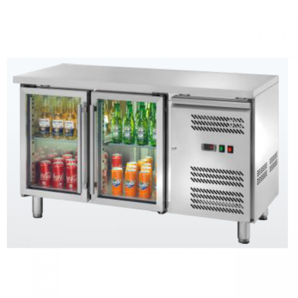 BANCO REFRIGERATO A DUE PORTE IN VETRO - TEMPERATURA -2 / +8 °C - L.136 x P.70 x H.86 cm