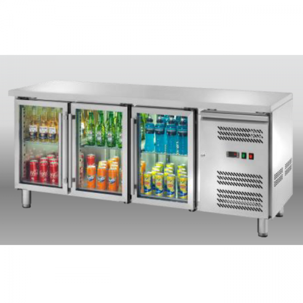 BANCO REFRIGERATO A TRE PORTE IN VETRO - TEMPERATURA -2 / +8 °C - L.179