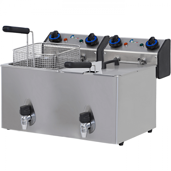 FRITEUSE ÉLECTRIQUE 10 + 10 LT AVEC ROBINET DE VIDANGE