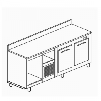 BANCO BAR REFRIGERATO IN ACCIAIO INOX CON 2 VANI - L.200 cm