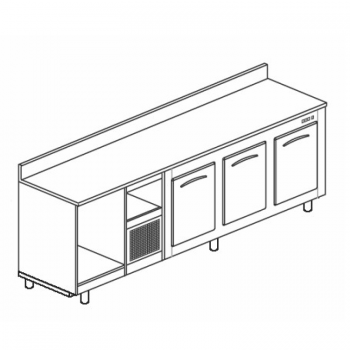BANCO BAR REFRIGERATO IN ACCIAIO INOX CON 3 VANI - L. 250 CM