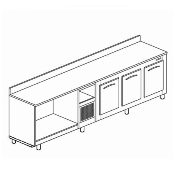BANCO BAR REFRIGERATO IN ACCIAIO INOX CON 3 VANI - L.300 cm