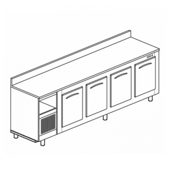 BANCO BAR REFRIGERATO IN ACCIAIO INOX CON 4 VANI - L.250 cm