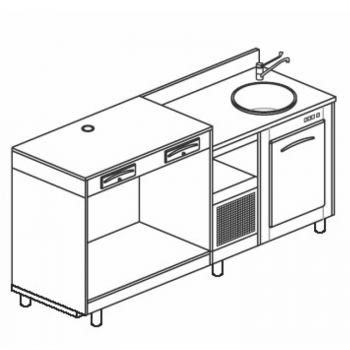 BANCO REFRIGERATO CON 1 VANO, PIANO MACCHINA CAFFÈ E LAVELLO - L.200 cm