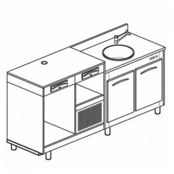 BANCO REFRIGERATO CON 2 VANI, PIANO MACCHINA CAFFÈ E LAVELLO - L.200 cm