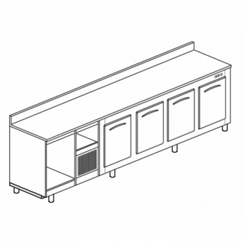 BANCO BAR REFRIGERATO IN ACCIAIO INOX CON 4 VANI - L.300 cm