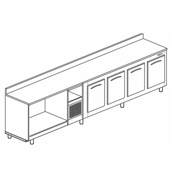 BANCO BAR REFRIGERATO IN ACCIAIO INOX CON 4 VANI - L.350 cm