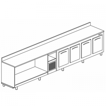BANCO BAR REFRIGERATO IN ACCIAIO INOX CON 4 VANI - L.400 cm