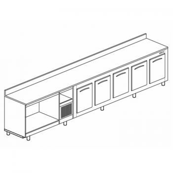 BANCO BAR REFRIGERATO IN ACCIAIO INOX CON 5 VANI - L.400 cm