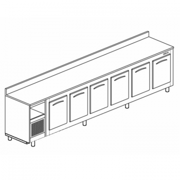 BANCO BAR REFRIGERATO IN ACCIAIO INOX CON 6 VANI - L.350 cm