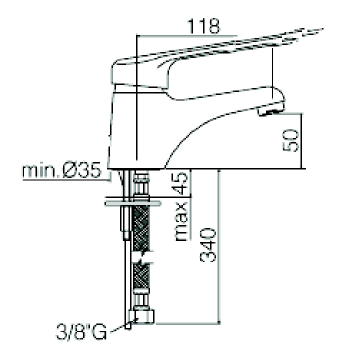 T/C WASHBASIN MIXER WITH LEVER cm. 20