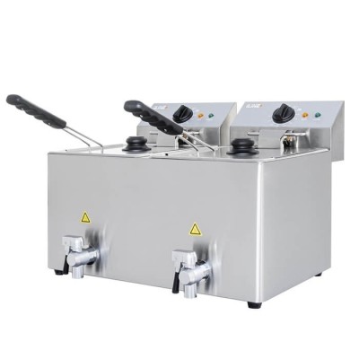 Friggitrice elettrica da banco a due vasche 8 +8 litri con rubinetto di scarico