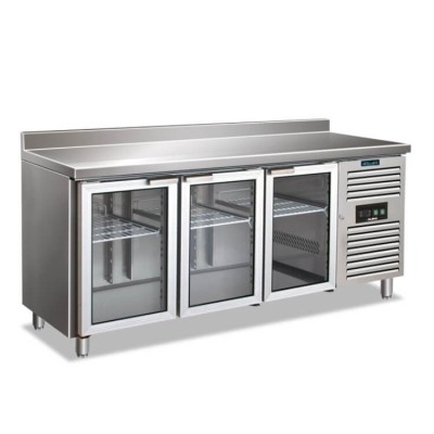 Tavolo refrigerato 3 porte in vetro con alzatina +2°/+8° C | 179,5 x 70 x 86 cm