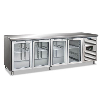 Tavolo refrigerato 4 porte in vetro +2°/+8° C | 223 x 70 x 86 cm