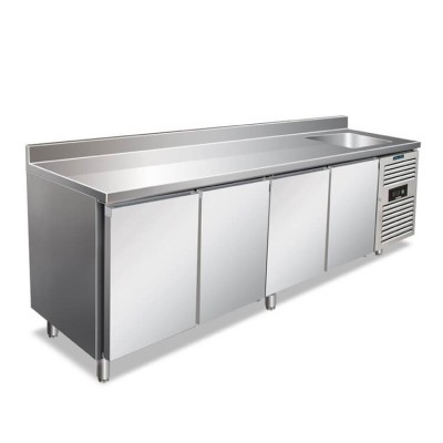 Tavolo refrigerato 4 porte con lavello -2°/+8° C | 250 x 70 x 96 cm